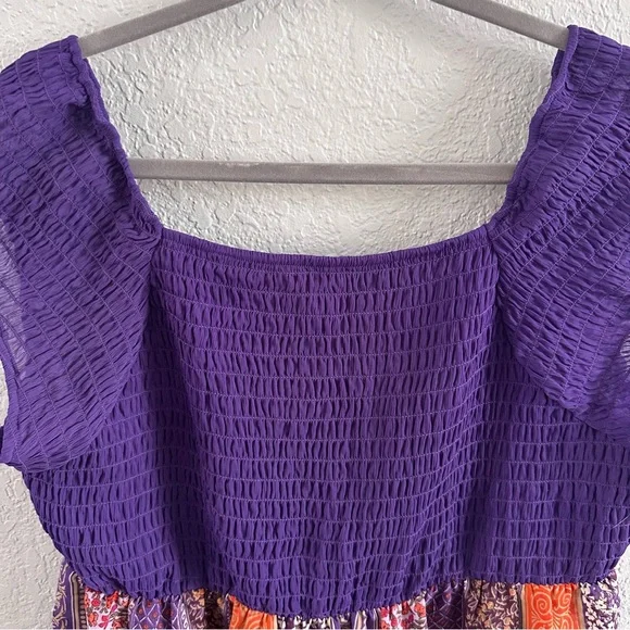 Lane Bryant Smocked Babydoll Top Purple Boho Patchwork | Size 14/16 | NWT - Picture 7 of 12
